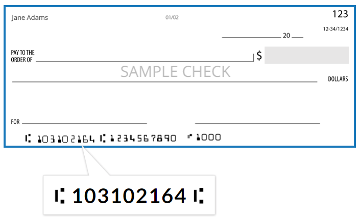 Routing number is shown on a check, in the lower-left-hand corner. It is the first set of numbers.